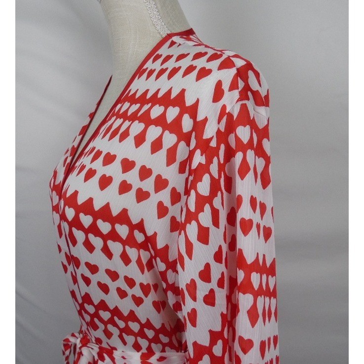 Kate Spade New York Heart Print Robe Sz XS Small Red White Lightweight Wrap thumbnail 10
