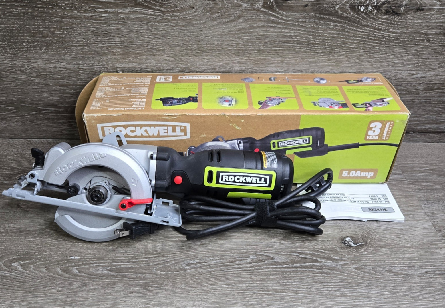 Rockwell RK3441K 4-1/2" 5 Amp Compact Circular Saw &ndash; Corded 115mm Open Box