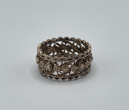 Vintage Floral Filigree Ring Israel .925 Sterling Silver 925