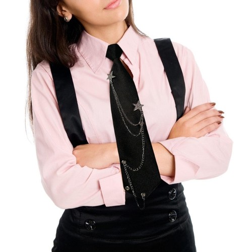 Pre Tied Necktie Vintage Star Chain Punk Uniform Tie Student Neckwear for Women - Picture 4 of 12