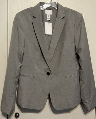 H&M Light Gray Lined Classic Blazer with Black Buttons Size M NWT