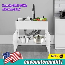 Laundry Sink with Cabinet  Pull-Out Sprayer Faucet Utility Sink Stainless Steel