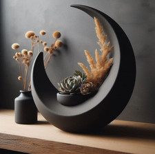 Designer Crescent Moon Decorative Vase Vessel - Modern Home Decor