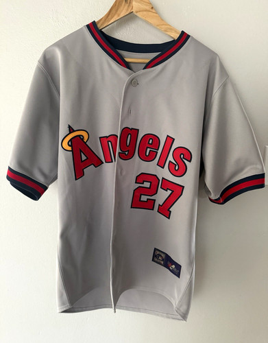 Majestic Angels Mike Trout Gray Red Navy Cooperstown Collection Jersey Size M