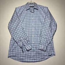 Kirkland Signature Men s 16 35 Blue Plaid Non Iron Dress Shirt 100 Cotton