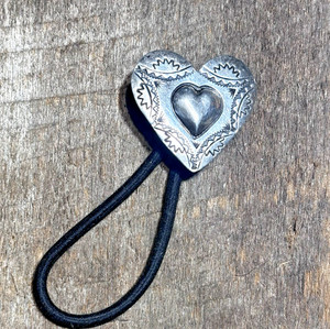 Joan Slifka Sterling Silver Puffy Heart Hair Tie Jewelry Concho Signed - Rare