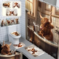 FuWeave 8-Piece Highland Cattle Bathroom Set with Shower Curtain Rugs Towels