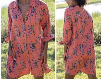 Natural Life Georgia Gauze Tissue Shirt Floral Cotton Long Sleeve Pink Women s S
