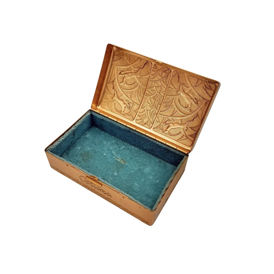 Caja Reloj Vintage Certina Art Deco Metal Dorado Latón Bisagras Gacelas Azules Foto 3 de 4