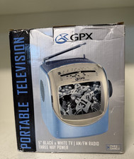 Vintage Black White 5 1/2" GPX TVP2 SMBLU Portable TV With AM/FM Radio