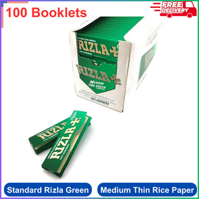 Rizla Green Cigarette Rolling Papers 100 Booklets, Made Medium Thin Rice Paper