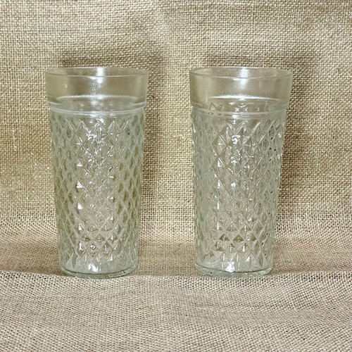Anchor Hocking Diamond Quilted Drinking Water Glass Tumbler Set 4 1950 Vintage