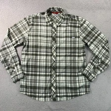 Simms Mens Large Fishing Shirt Nylon Green Plaid Insect Shield