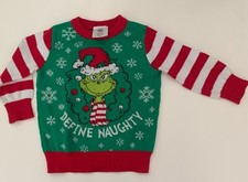 Toddler The Grinch Define Naughty Knitted Ugly Christmas Sweater Green 18M