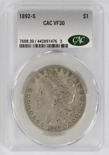 1892-S $1 Morgan Silver Dollar CAC VF30