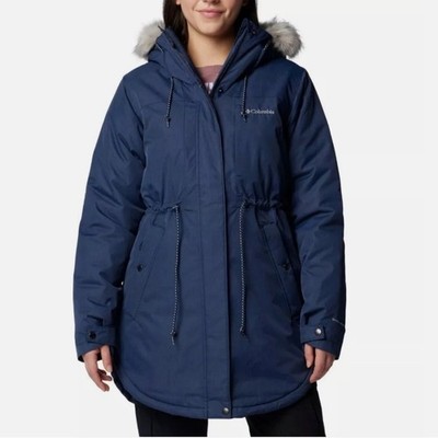 Columbia Women's Suttle Mountain Faux-Fur Trimmed Mid Jacket Coat Blue Sz Large