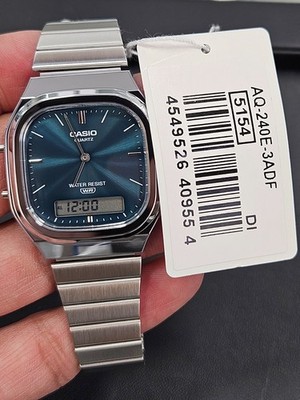 Casio Analog-Digital Vintage Style Dual Time S.Steel Band Watch AQ