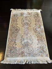 Authentic Turkish Prayer Mat -Purchased in Istanbul, Turkey- Floral Tassel Cream