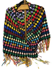 Women Afghan Shaw 70’s Boho handmade multicolor Pancho