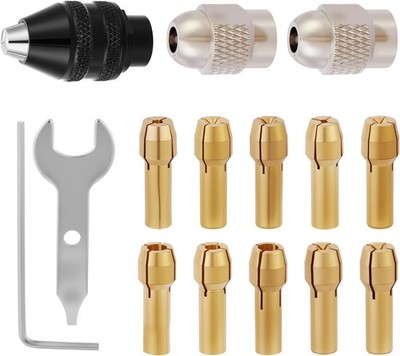 15PCS Keyless Drill Chuck Collet Set 1/32'' 1/8'' for Dremel Rotary Tool 4486 Comp