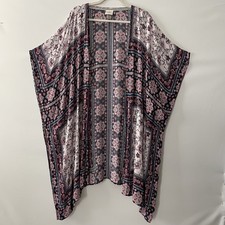 Knox Rose Kimono Open Front Tassel Floral Medallion Pink Black M/L Size 12