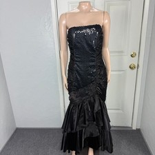 Vintage 80s 90s Mermaid Prom Women's Dress Sequin Formal Maxi Strapless V3-11
