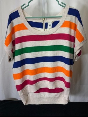 Needle & Thread Cream Scoopneck Sweater Blue, Orange, Pink & Green Stripes 2594