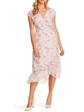 VINCE CAMUTO Womens Purple Floral Cap Sleeve V Neck Below The Knee Dress 0