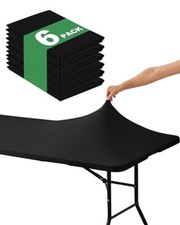 Fitted Tablecloth Rectangle Table Cloths - 6 Pack 6 Foot 6FT 6 Pack Black