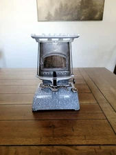 Antique Beatrice Sad Iron Heater Stove with Enameled Cast Iron Base