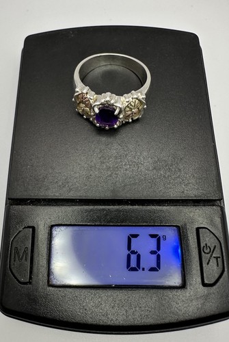 VNT Black Hills Gold 925 Sterling 12k Leaves Amethyst Ring Size 8 - Picture 15 of 15