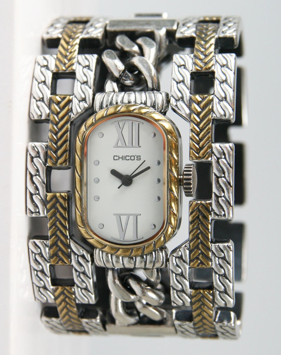 時計 1970's TELHOR silver bangle watch Chico's Women's Antique Two-Tone Wide Bangle Watch CH-407
