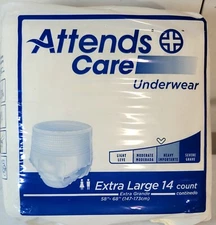 (56) ATTENDS CARE+ APV40 INCONTINENCE UNDERWEAR 1-CASE/4-PK/14-Ct Ea/56-Ct Total