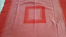 Solid red silver cotton mix square heavy fabric tablecloth 45" x 46" vintage