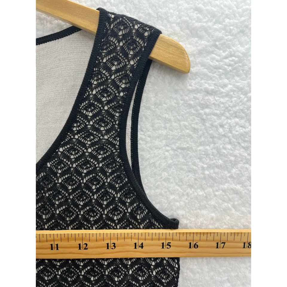 Camiseta sin mangas Talbots para mujer tejida negra blanca geométrica cuchara encaje seda Petites P Foto 4 de 4