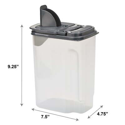 3.5 QT Plastic Food Dispenser, Clear with Gray Lid (1 Each) 7.5'' Lx3.75''Wx9.25''H