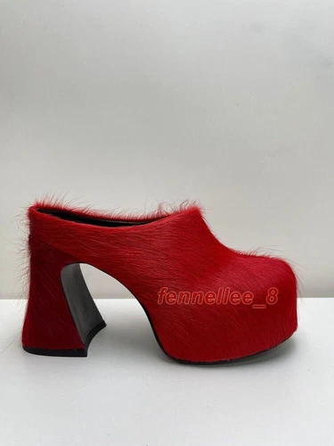 Zapatos de mula de crin de caballo con plataforma de tacón alto grueso talla grande para mujer - Imagen 16 de 31
