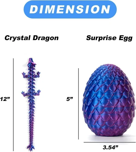 3D Printed Dragon Egg Full Articulated Crystal Dragon Fidget Toy Home Decor Toys - Picture 3 of 9