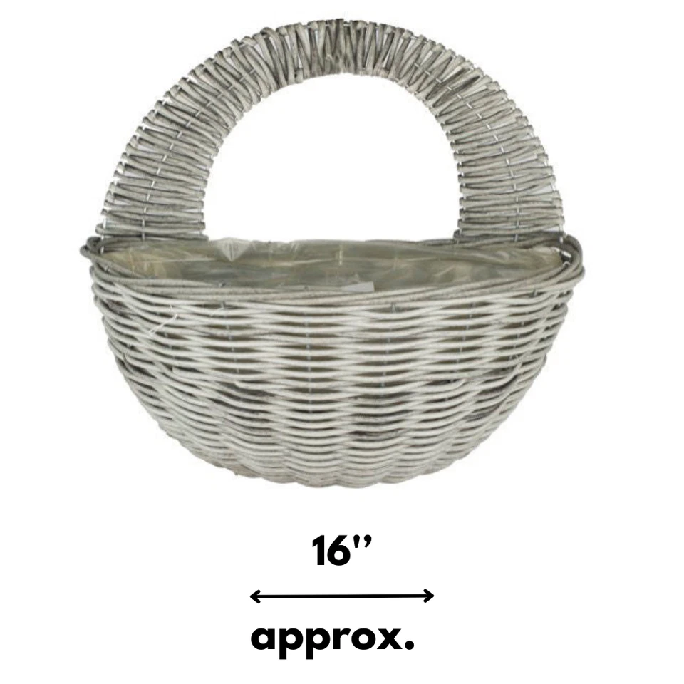 Garden Hanging Wall Basket 16'' Mounted Planted Pre-Lined 5.5L Outdoor Wicker - Image 3 of 4