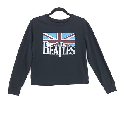 The Beatles Crop T-Shirt Women's Medium Black Pullover Long Sleeve Graphic 