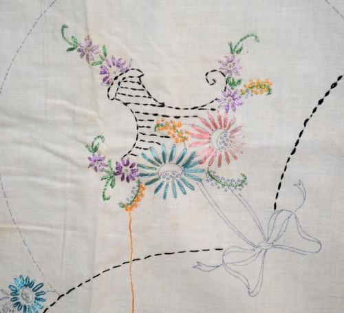 Busy Hour Needlework 75% Finished Hand Embroidered Linen Square Table Top Cover - Picture 5 of 8