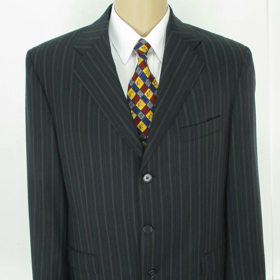 42 L (41) Faconnable Navy Blue Black Wool Mens 3Bt Jacket Sport Coat Blazer Mint