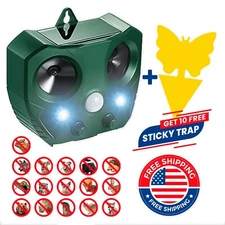 Upgraded Solar Ultrasonic Animal Repellent Garden Skunks Raccoon+sticky fly trap