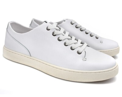 H02 UK MENS PURE WHITE LEATHER MINIMALIST SNEAKERS