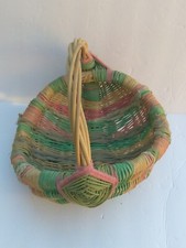 Vintage Egg Gathering Buttocks Basket With Pastel Fabric Weave Primitive Farm