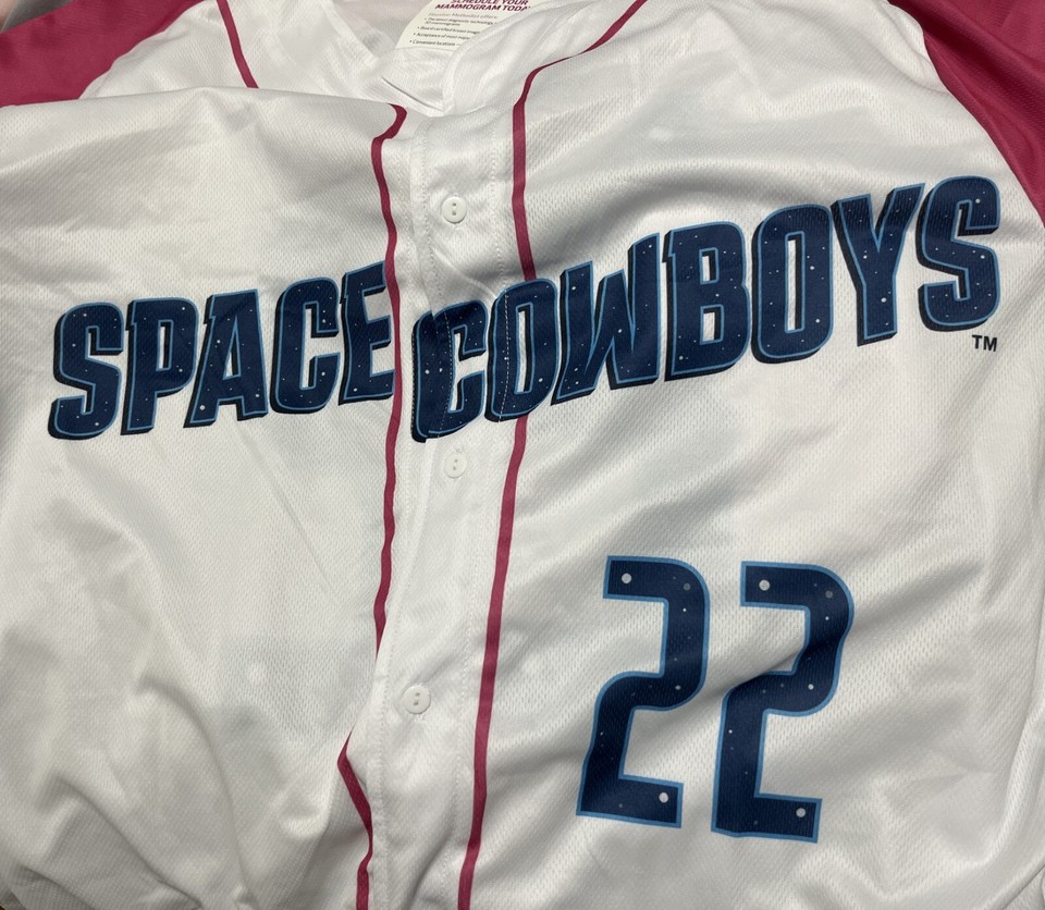 SUGAR LAND SPACE COWBOYS 22 Promotional Breast Cancer Baseball Jersey