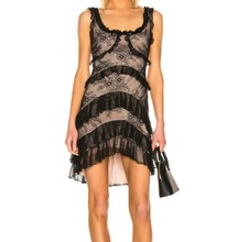 NWD 559 ALEXIS "HELIA" BLACK TAN LACE SWISS DOT TIERED RUFFLE DRESS S SMALL