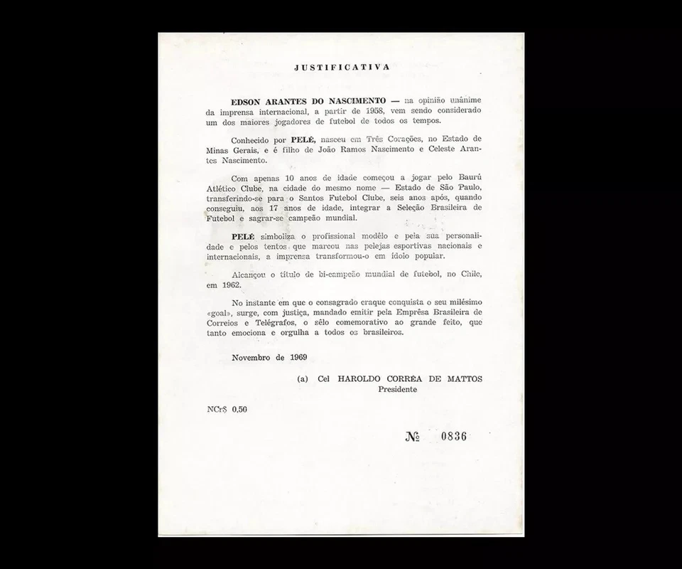 Pelé Brazil Soccer 1969 Edson Arantes - 1000 Gol - Edital - Stamp Issue - Image 2 of 4