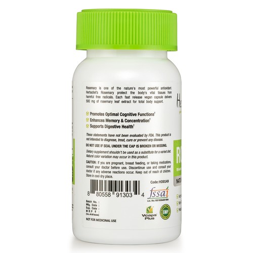Rosemary Leaf Extract Capsules 20:1 (8000 mg eq.) Antioxidant Immune Support - Picture 3 of 4