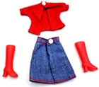 Barbie Vintage 1950-60 Clone Factory Hong Kong Set Denim Skirt Red Top Red Boots